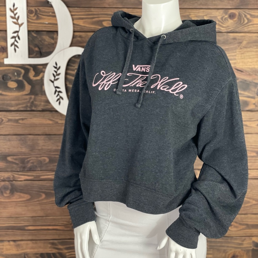 Vans | Vans‎ Off The Wall Graphic Cropped Hoodie Fleece Sweatshirt Drawstring